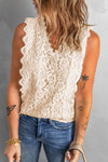 Wine Red Lace V Neck Tank Top