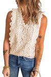 Wine Red Lace V Neck Tank Top