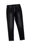 Dark Blue Button Fly Skinny Jeans with Pockets