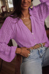 Purple V-Neck Long Sleeve Button Up Lace Shirt