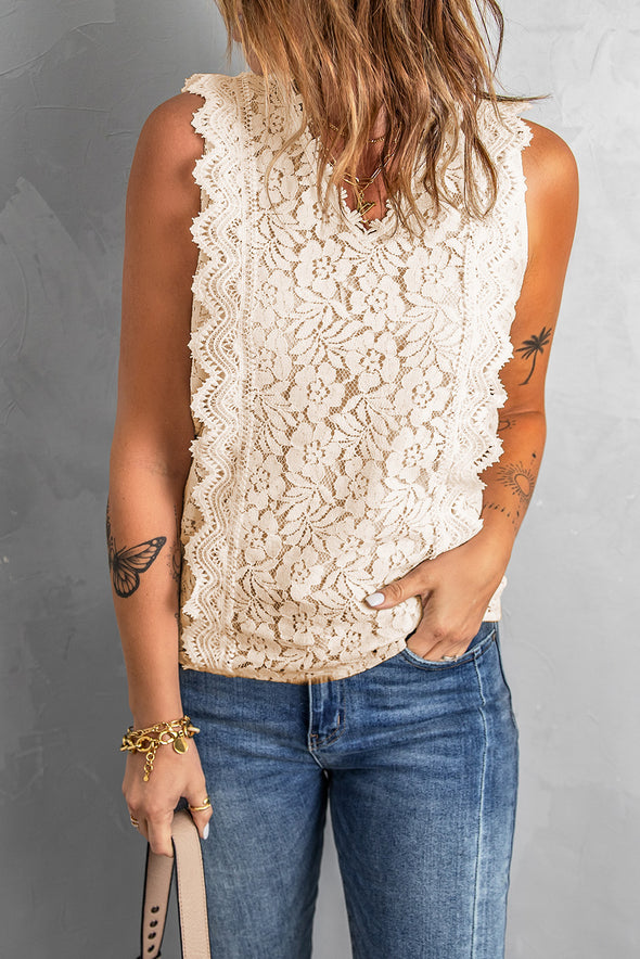 Wine Red Lace V Neck Tank Top