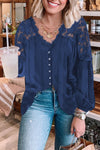 V Neckline Lace Shoulder Patchwork Blouse