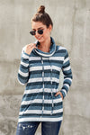 Multicolor Cowl Neck Striped Long Sleeve Sweatshirt