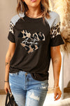 Letter Heart Print Leopard Striped Color Block Short Sleeve T-shirt