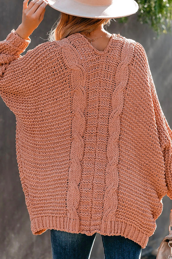 Chunky Knit Solid Cardigan with Pocket