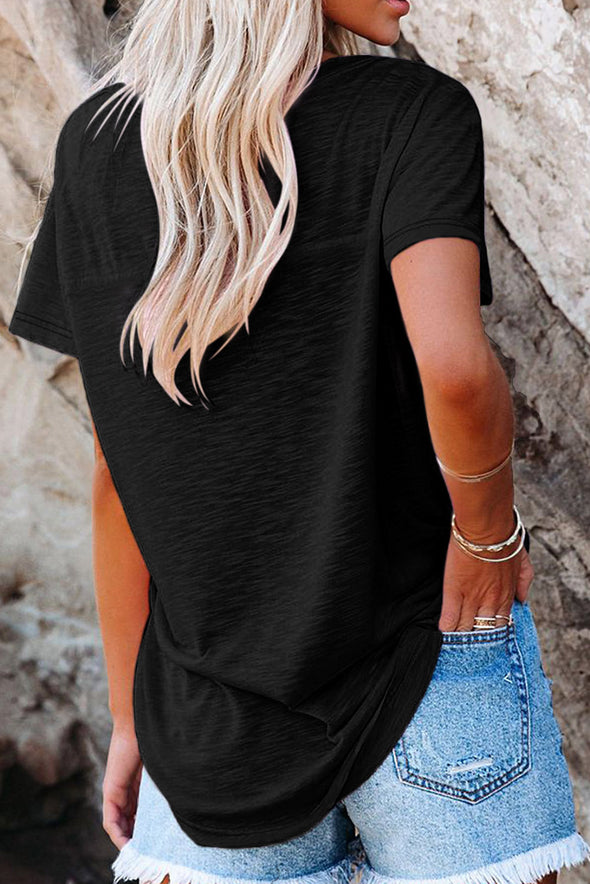 Solid Pocket Front Scoop Neck Short Sleeve T-shirt