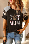 Letter Heart Print Leopard Striped Color Block Short Sleeve T-shirt