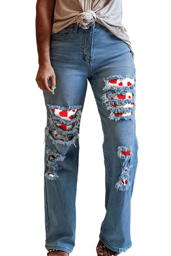 High Waist Ripped Flare Leg Jeans