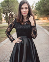 Long Sleeve Lace High Low Satin Prom Dress