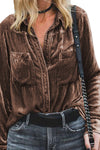 Retro Velvet Pocket Long Sleeve Shirt