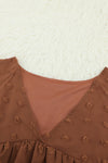 Wine Red V Neck Lantern Sleeve Swiss Dot Plus Size Blouse