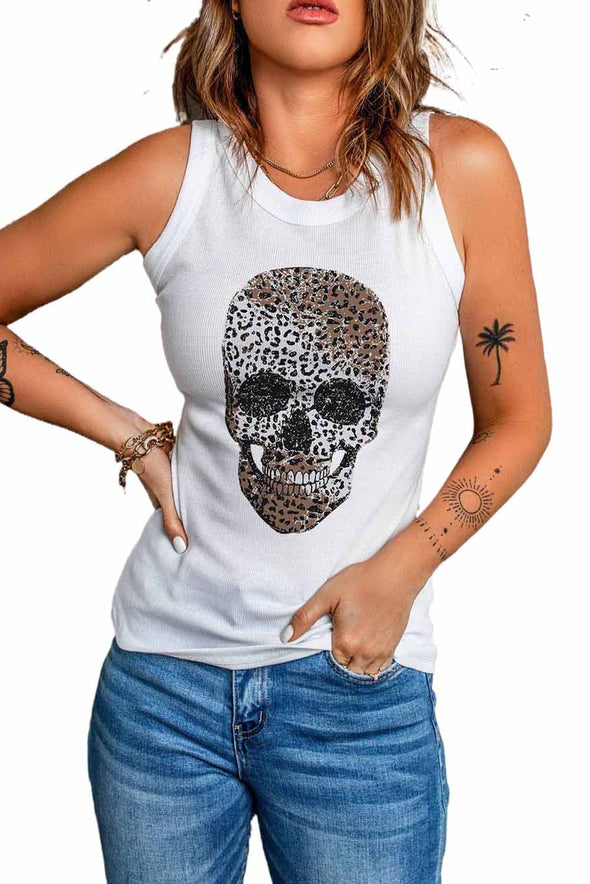 Solid White Round Neck Ribbed Tank Top