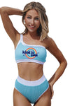 One Shoulder Patchwork High-waisted Bikini Set