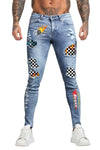 Men's Skull Print Patchwork Distressed Skinny High Waist Jeans