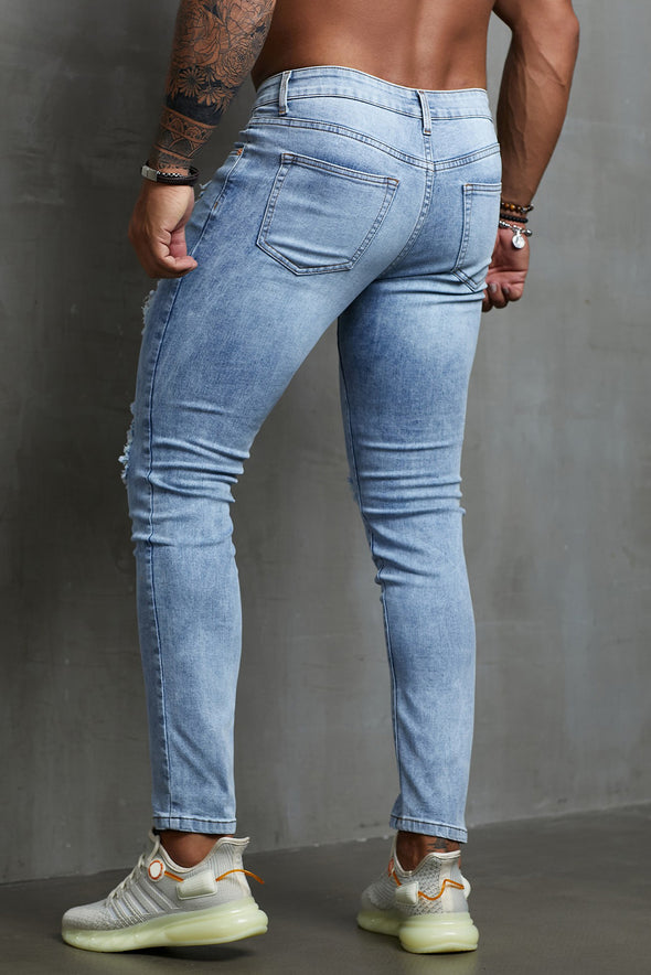 Men's Skull Print Patchwork Distressed Skinny High Waist Jeans