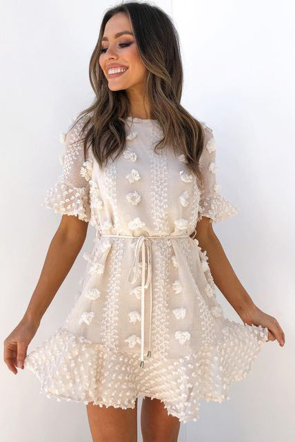 Crew Neck Swiss Dot Mini Dress
