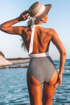 Plunge V Neck Colorblock Leopard Bottoms One-piece Swimsuit