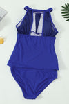 High Neck Plunge Mesh Ruched Tankini Swimwear