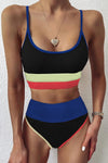 Spaghetti Straps Colorblock Ribbed High Waisted Swimsuit