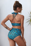 Khaki Halter V Neck Leopard High Waist Bikini