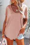 Solid Pocket Front Scoop Neck Short Sleeve T-shirt