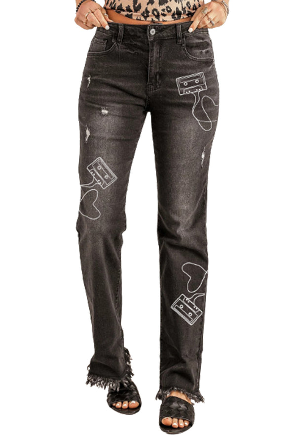 Raw Hem Straight Leg Jeans