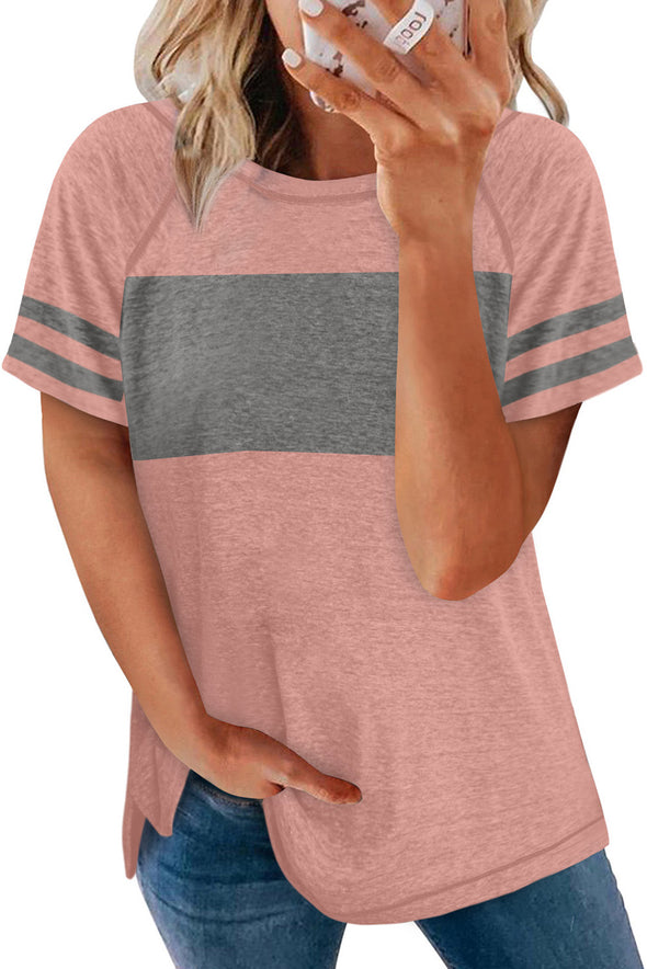 Stripe Sleeve Colorblock T-shirt