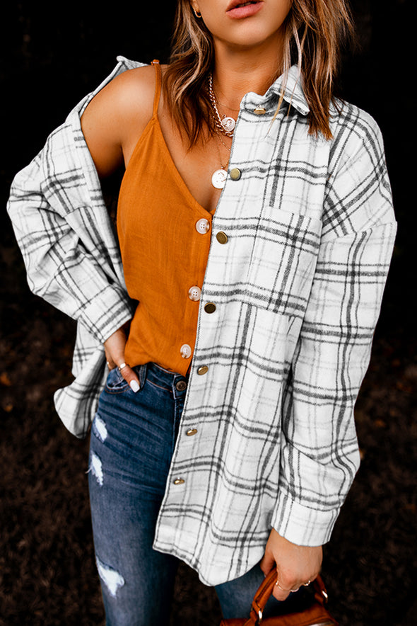 Plaid Pattern Buttoned Shirt Coat with Slits