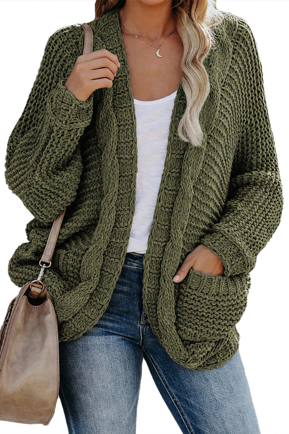 Chunky Knit Solid Cardigan with Pocket