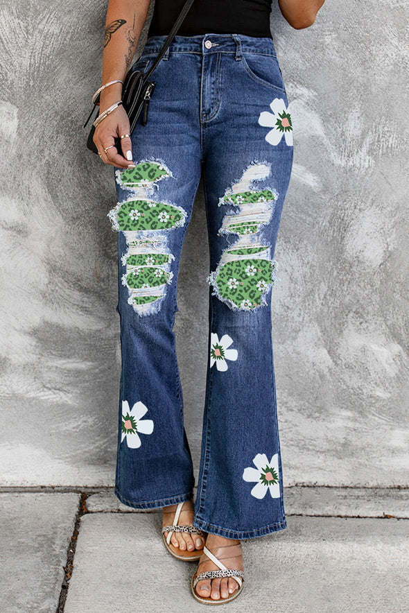 High Waist Distressed Bell Jeans