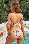 Leopard Ruffled Puff Sleeve Bikini