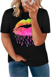 Neon Lips Graphic Plus Size T-shirt
