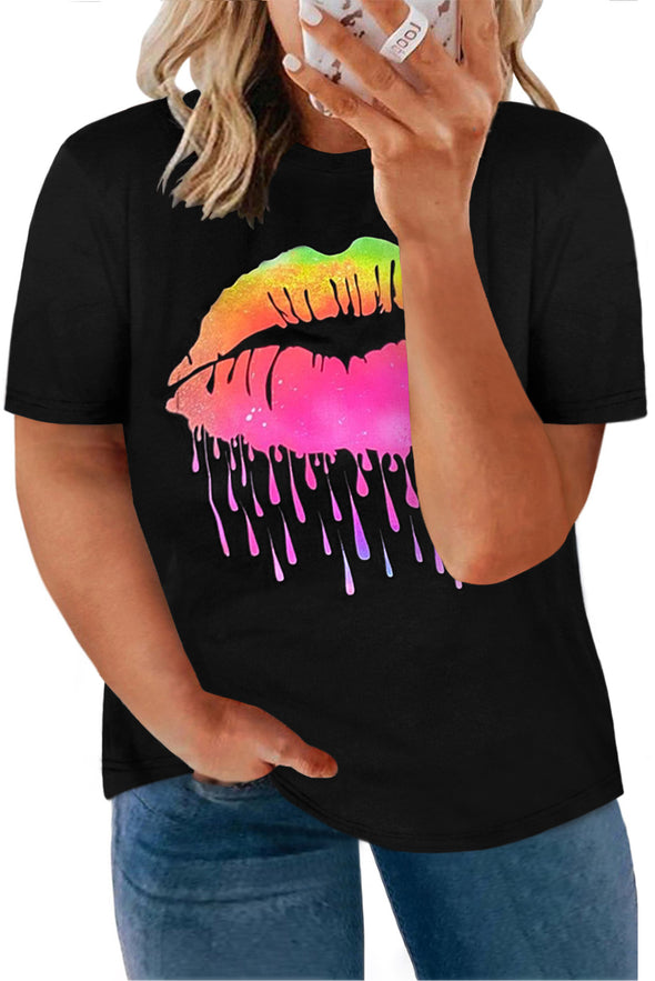 Neon Lips Graphic Plus Size T-shirt