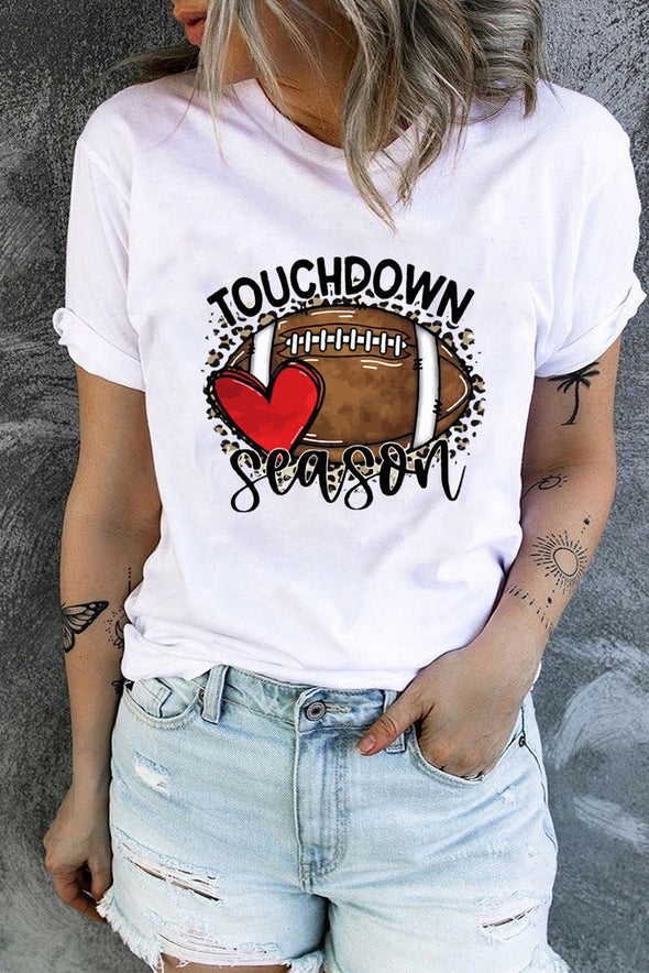 Letter Heart-shaped Rugby Graphic Print Short Sleeve T-shirt
