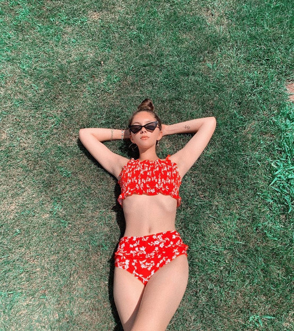 Floral Print Crop Top Bikini Set