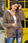 Fur Hood Horn Button Sweater Cardigan