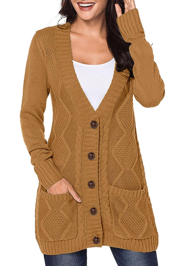 Front Pocket and Buttons Closure Cardigan
