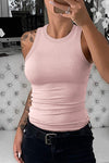 Solid White Round Neck Ribbed Tank Top