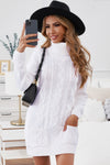 Colorblock Cowl Neck Cable Knit Sweater Dress