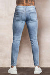 Men's Skull Print Patchwork Distressed Skinny High Waist Jeans