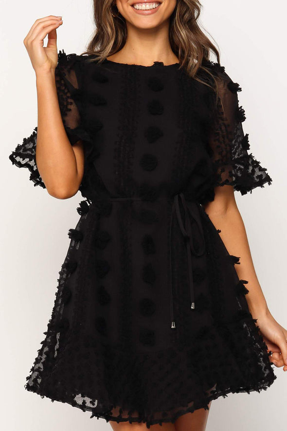 Crew Neck Swiss Dot Mini Dress