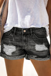 Women's Distressed Ripped Rolled Hem Blue Denim Shorts