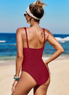 Floral Print Lattice Plunge One Piece Swimsuit