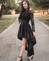 Long Sleeve Lace High Low Satin Prom Dress