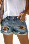 Women's Distressed Ripped Rolled Hem Blue Denim Shorts