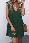 V Neck Ruffled Sleeves Perforating Babydoll Dress