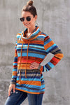 Multicolor Cowl Neck Striped Long Sleeve Sweatshirt