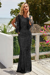 Sequin Fringe Sleeve Party Maxi Evening Dress