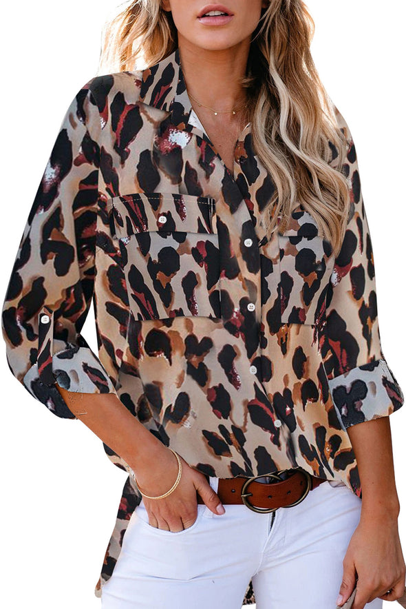 Classic Leopard Print Shirt with Pockets