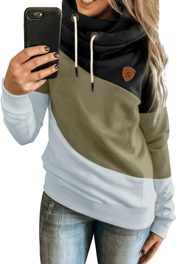 Multicolor Colorblock Cowl Neck Pullover Hoodie